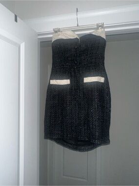Strapless Black and Cream Tweed Cocktail Dress- Boutique